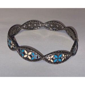 John Hardy Sterling Silver Metal 925 Blue White Enamel Bangle Bracelet